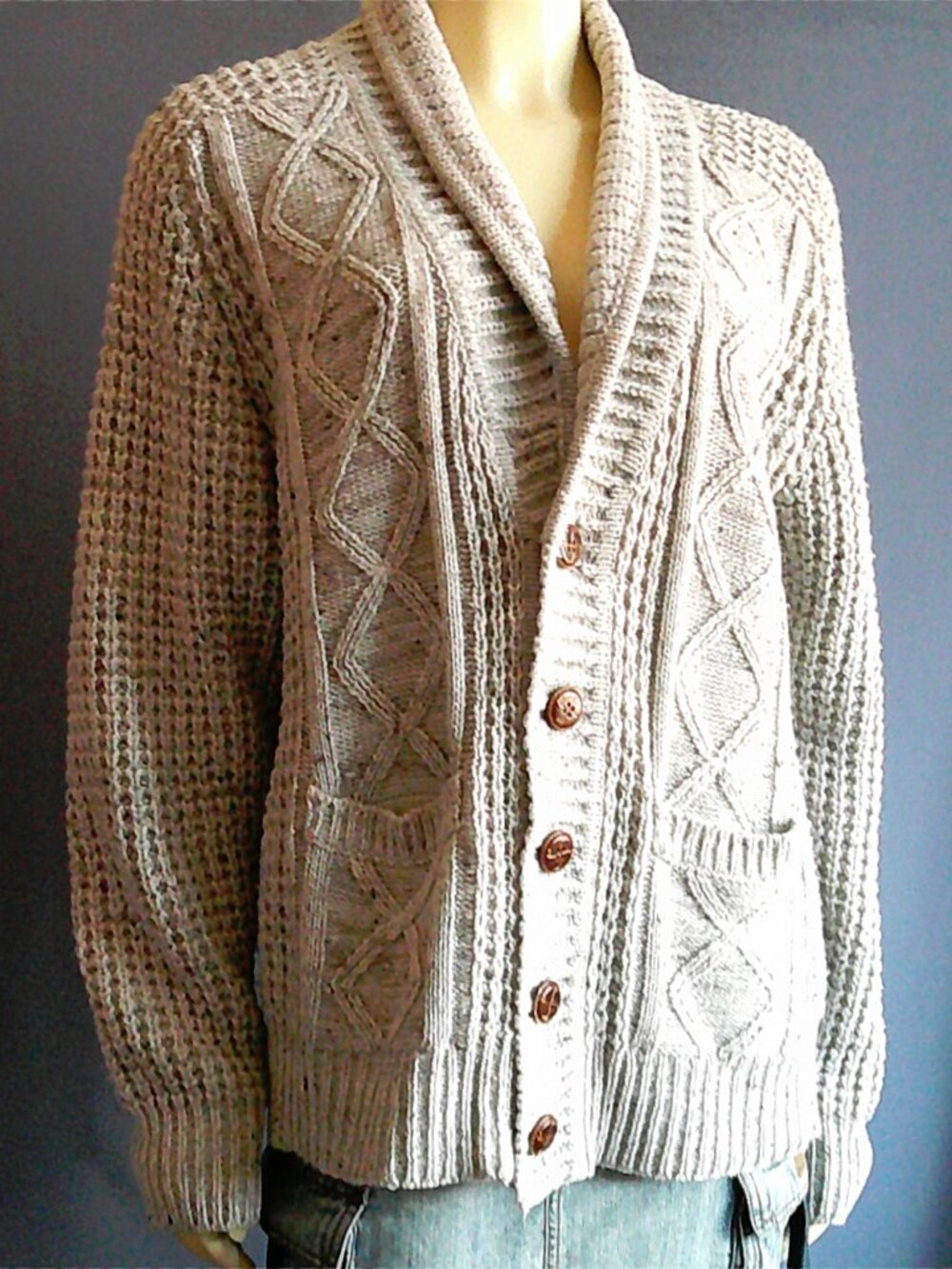 Oleg Cassini Gray Cable Grandpa Cardigan L